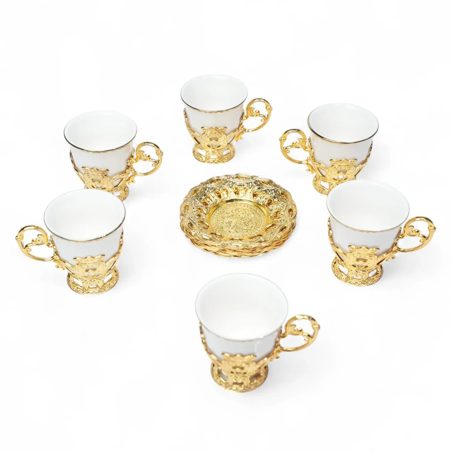 12-Piece Golden & White Ceramic Coffee Set