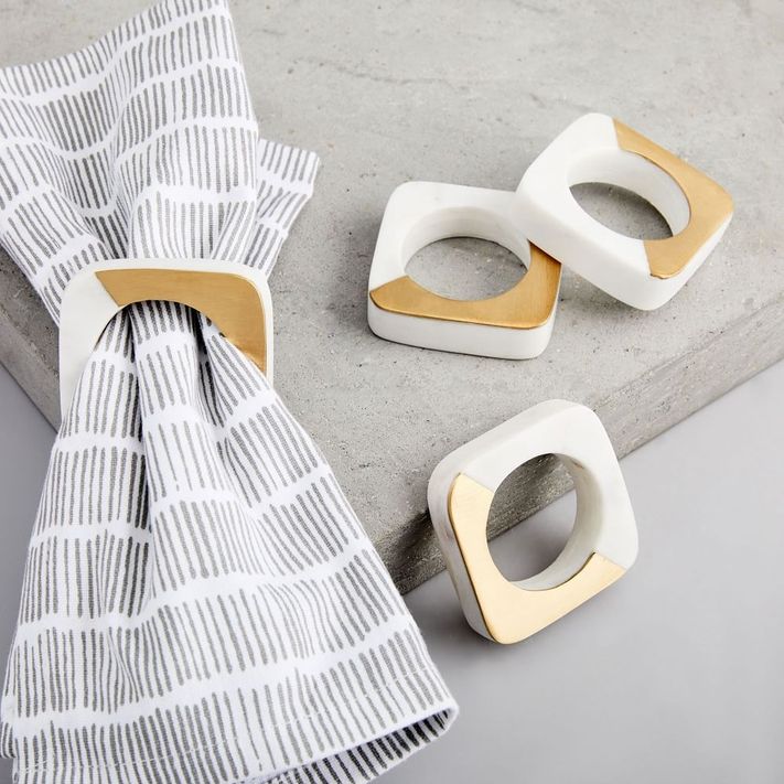 Dining | fym.ae Marble & Brass Napkin Rings (Set of 4)